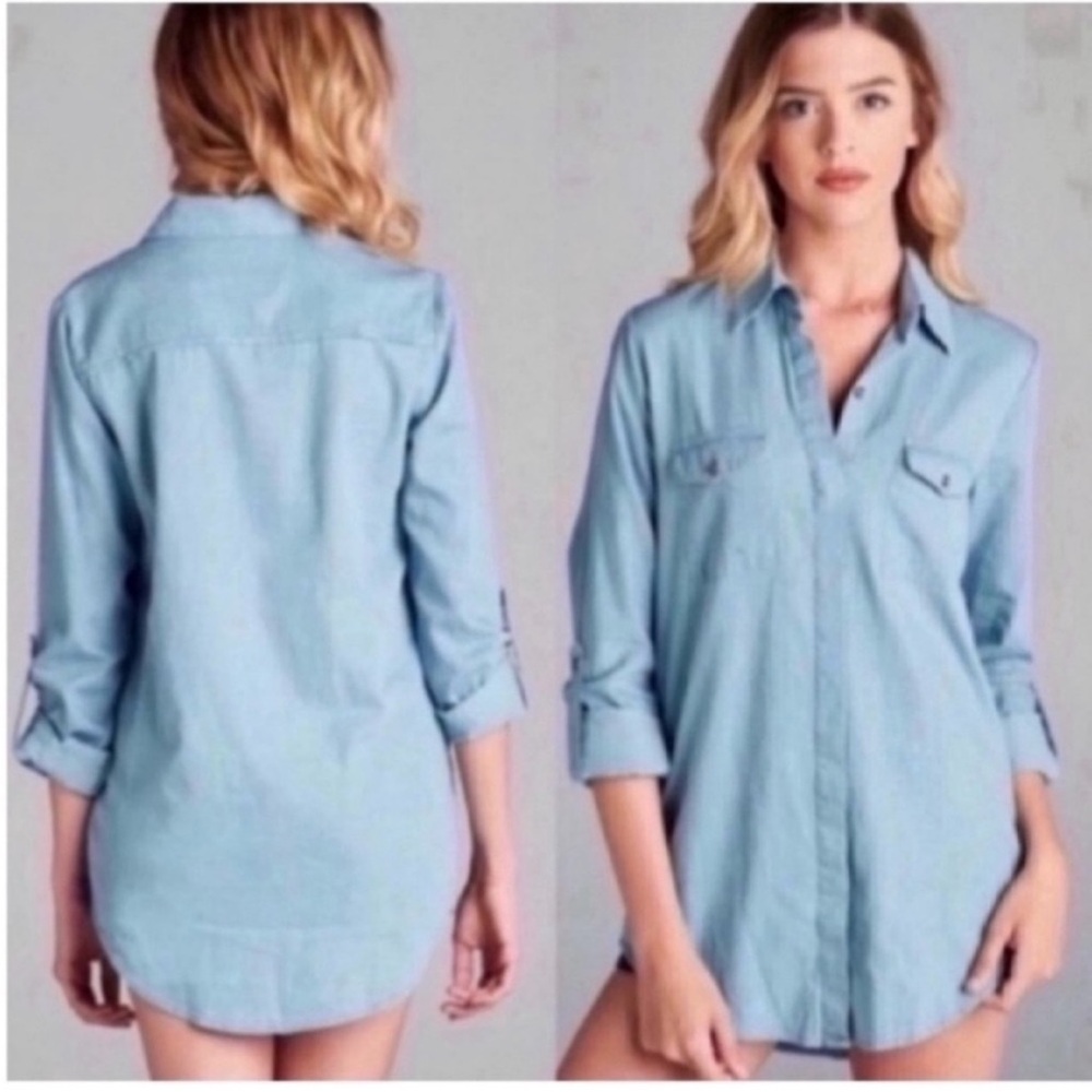 Classic Chambray Button Down Top NWT - image 3